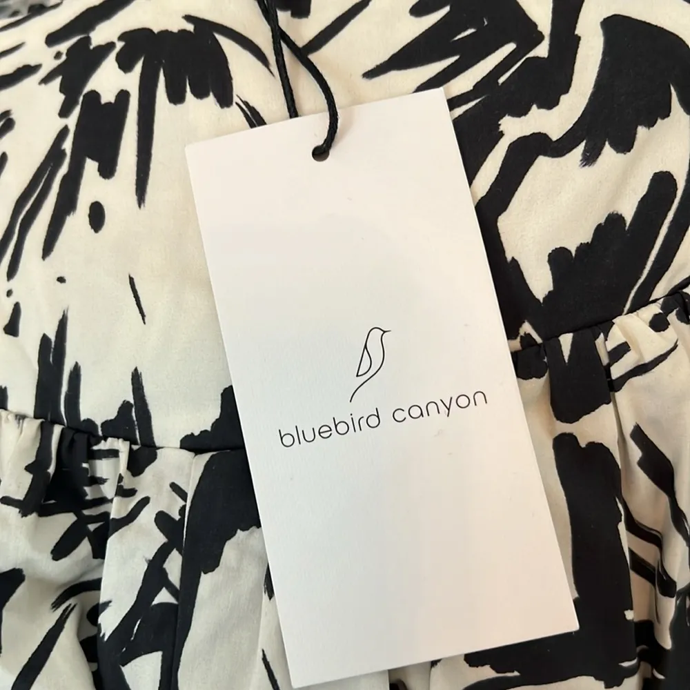 Bluebird Canyon Cade Midi Dress size Small color is black & ivory elastic waist - Image 14