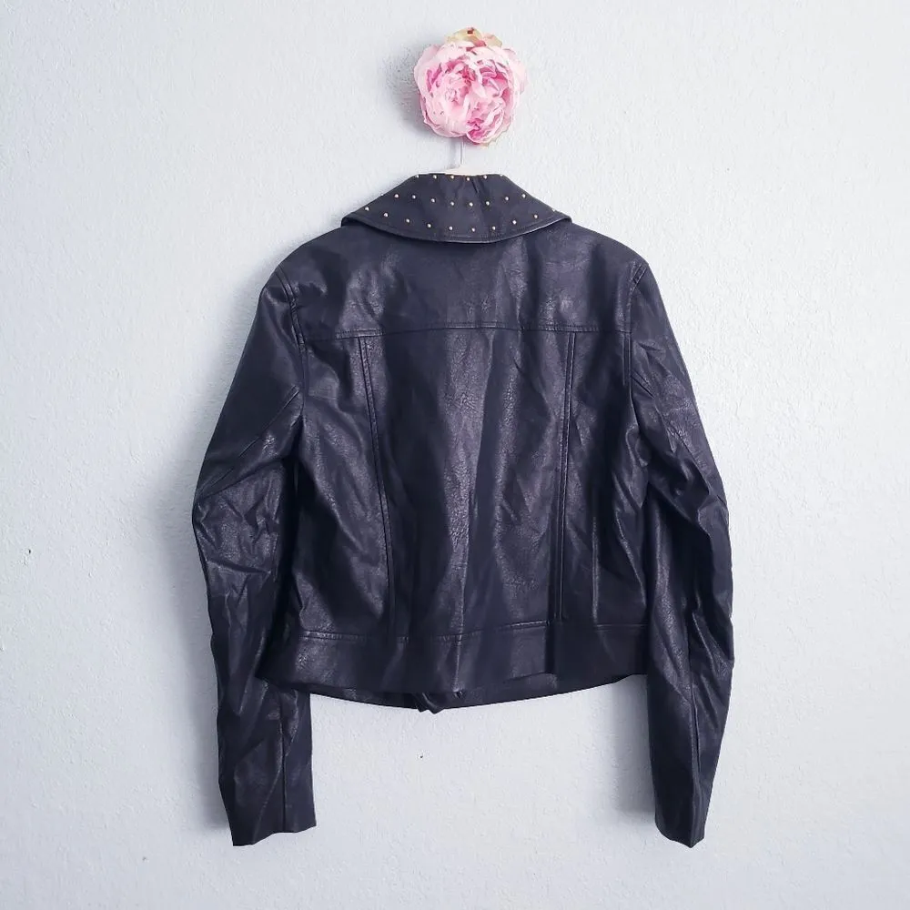 Michael Kors Black Faux Leather Gold Studded Jacket - Image 7