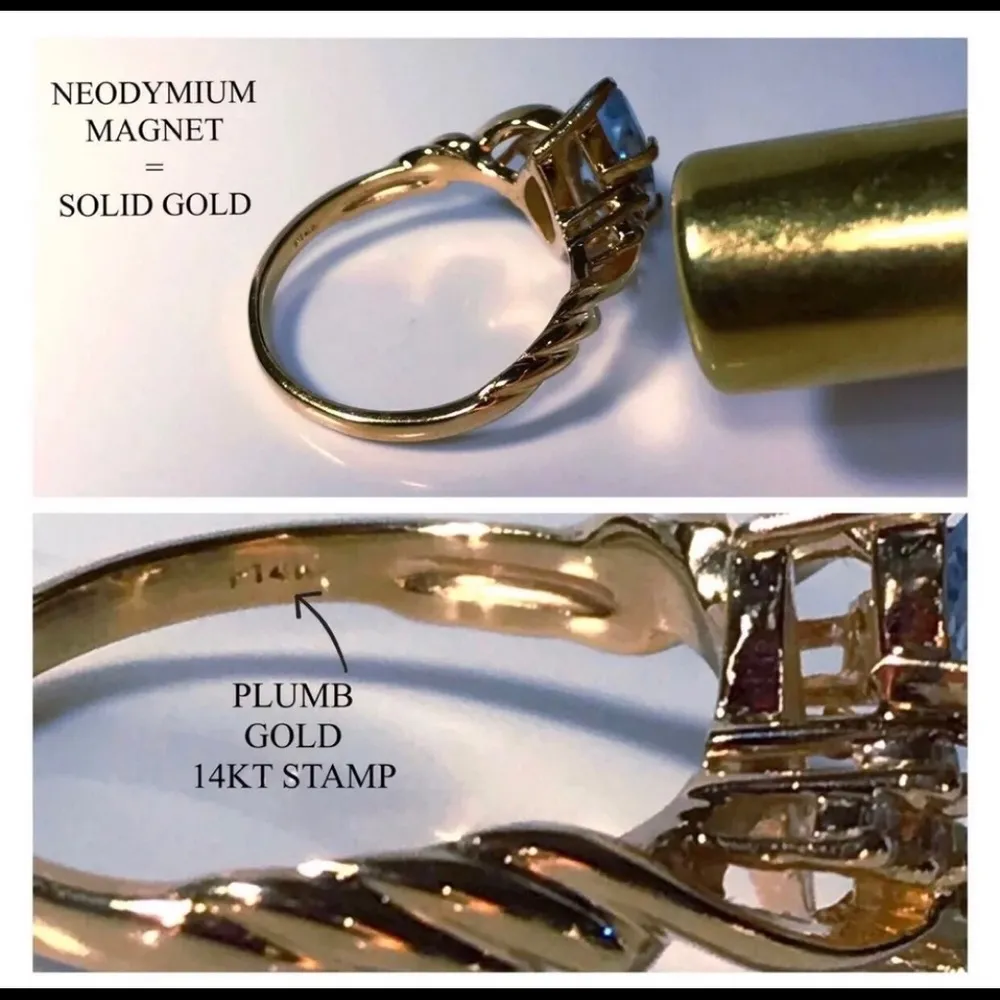 14KT MAGNIFIECENT LIQUID SKY BLUE TOPAZ W/ 6 BRILLIANT DIAMOND ACCENT REGAL RING Gold - Image 5