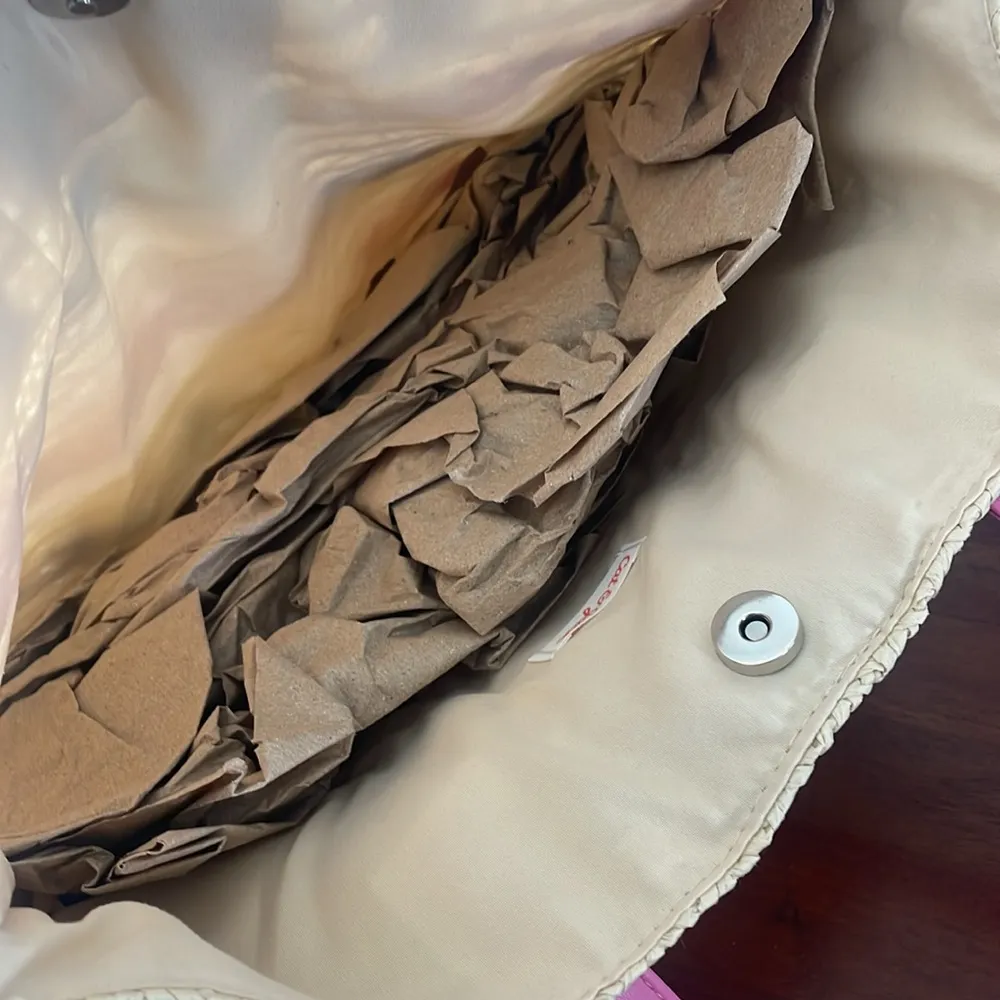 Cat & Jack bag Tan straw bag colorful floral embroidered purse new size large Pink - Image 5