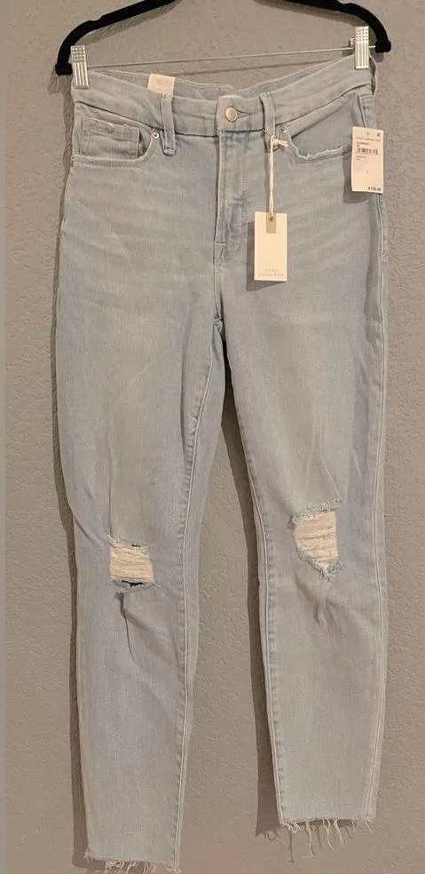 NWT Good American Good Legs Crop Skinny Distressed Raw Hem Light Blue Size 6 - Image 14