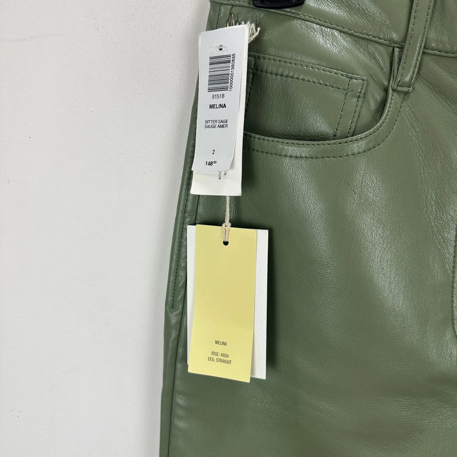 Aritzia Wilfred The Melina Pant High Waist Vegan Leather Straight Sage US 2 NWT - Image 5