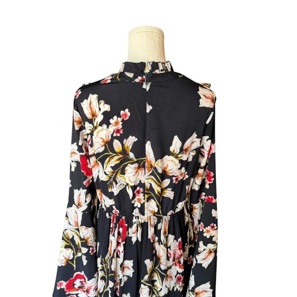 Lulus - NWT Garden Glory Midnight Blue Floral Print Pleated Midi Dress Sz L - Image 6