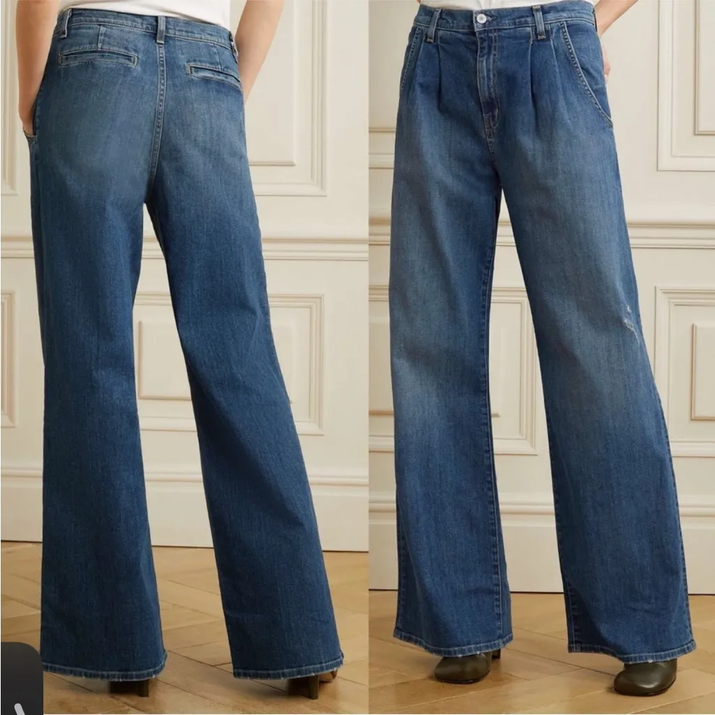 Nili Lotan 26 Flora Trouser Jeans Pleated High Waist Wide Leg Blue - Image 2