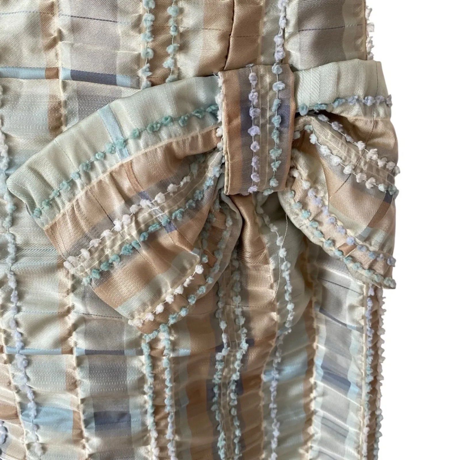 James Coviello NWTs Vintage Plaid Bow Front Pockets dress size 8 Tan Blue Green - Image 3