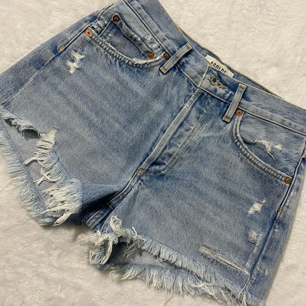 AGOLDE Parker Long High Waist Cutoff Denim Shorts Swapmeet - Image 4