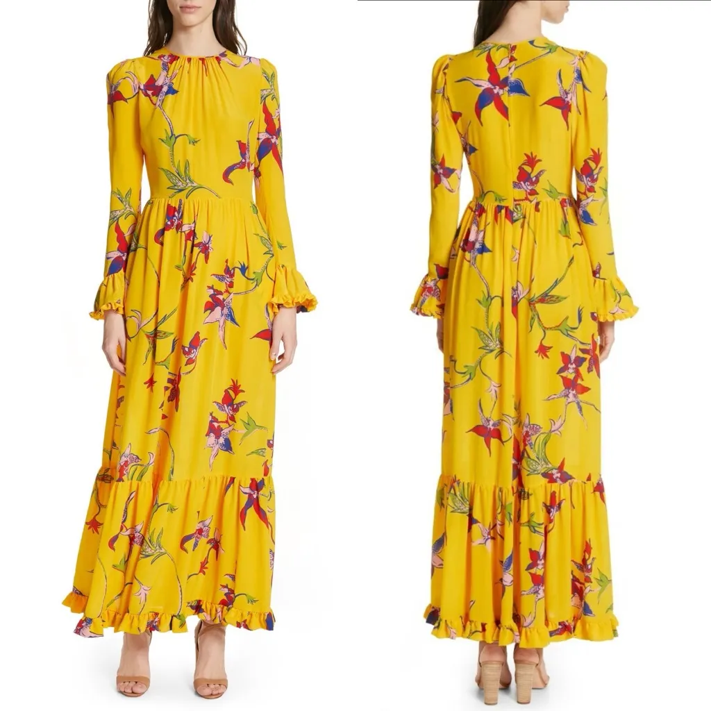 La DoubleJ Summer Visconti Silk Maxi Dress Yellow Floral Print Size XS NWOT - Image 9
