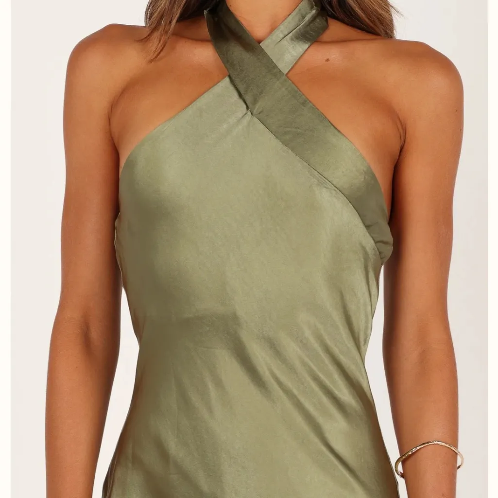 PETAL & PUP NWOT Olive Green Satin Grasie Midi Dress M US 10 - Image 8