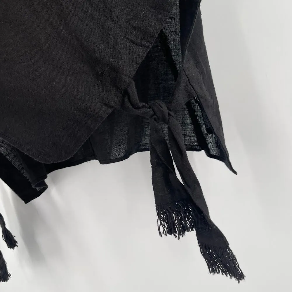 FREE PEOPLE Top Black Cotton Blend Tie Sides Cropped Crop Boxy Casual Light - Image 6