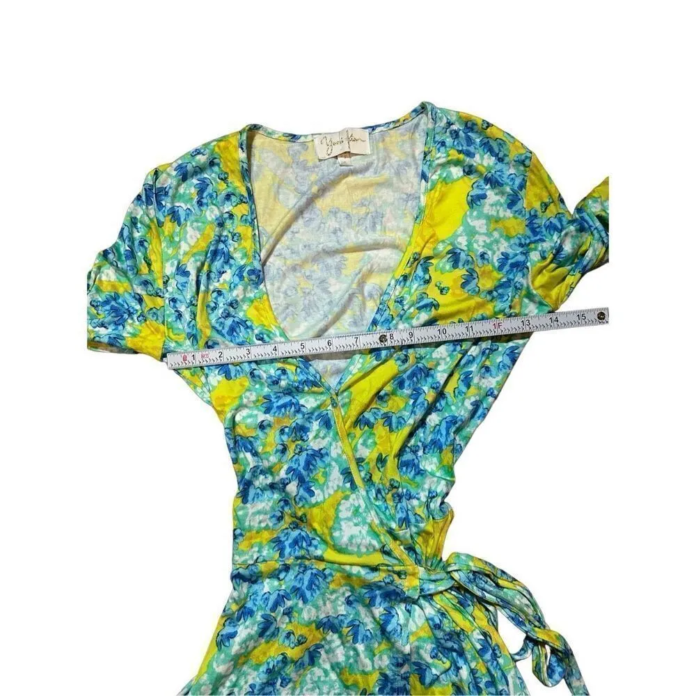 Yumi Kim Flowerista Jersey Knit Wrap Dress Yellow Blue Multi floral NWT Sz S - Image 7