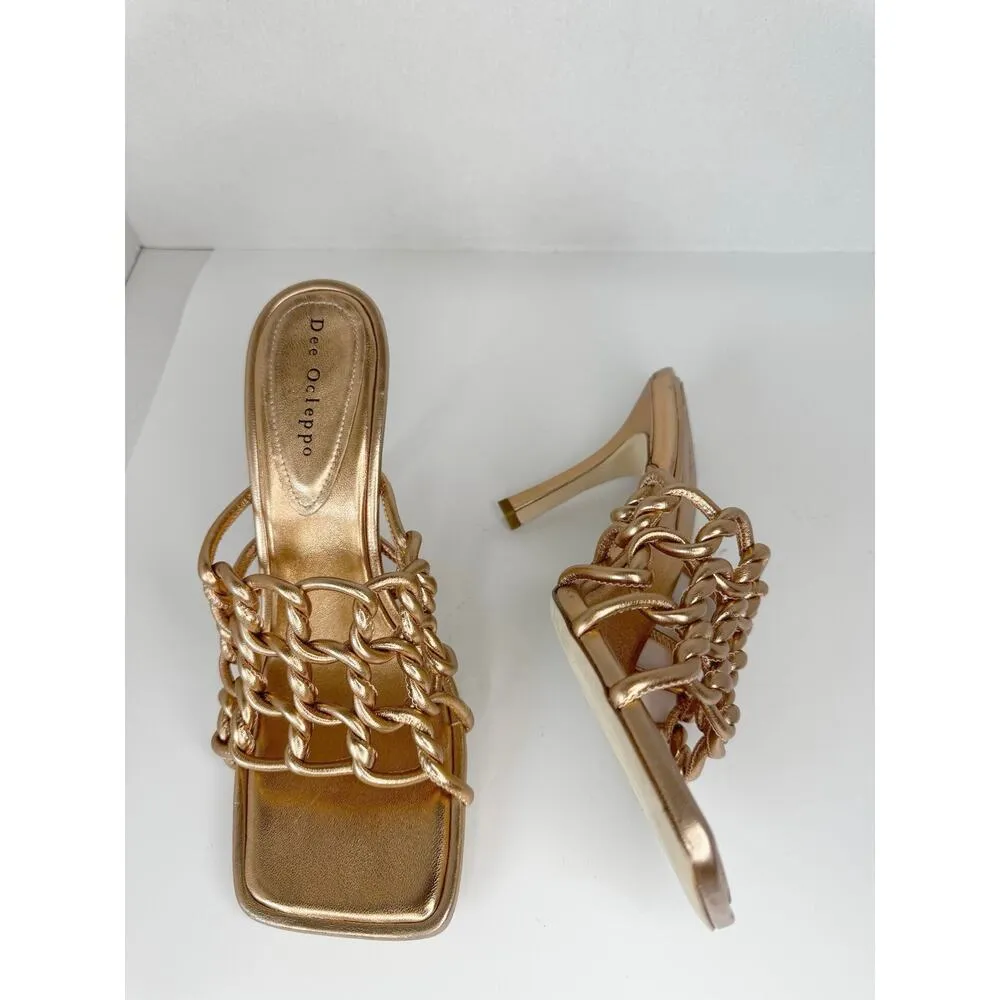 DEE OCLEPPO Belize Metallic Gold Copper Caged Mule Sandals In SZ US 9.5 - Image 6