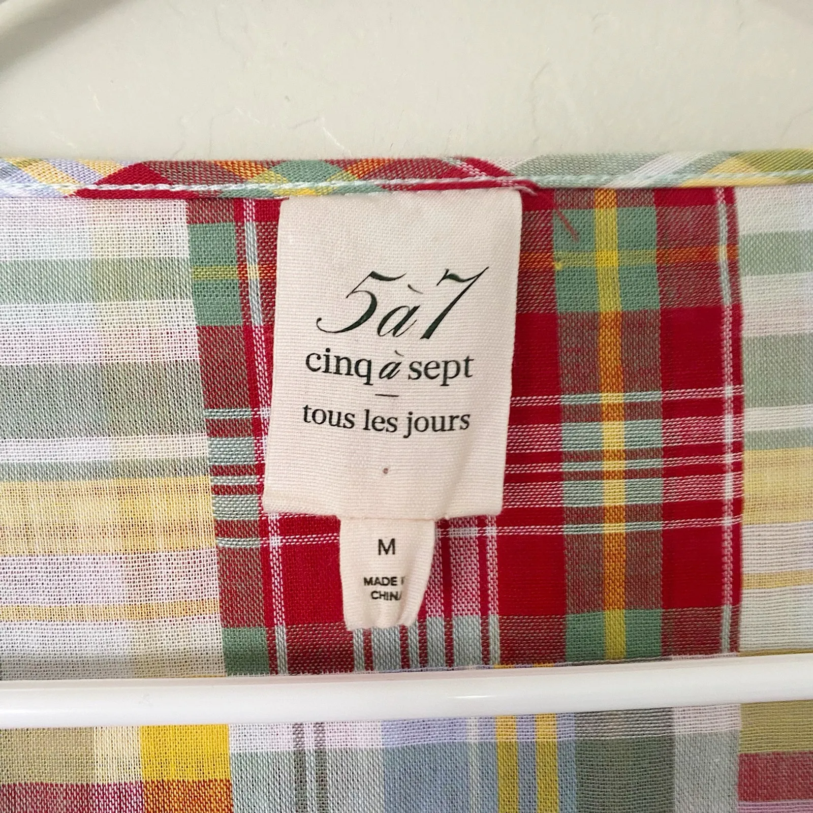 Cinq a Sept Triss Plaid Quilted Patchwork Chore Jacket Cream/Red Size Medium Red - Image 5