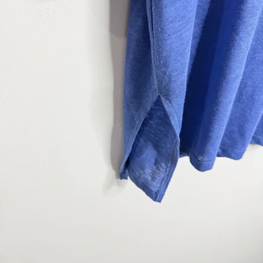 Chico’s Blue Linen Tunic Top Pull Tab Sleeves V-Neck Side Slit Large Chico’s 2 - Image 7