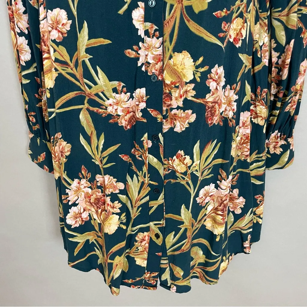 H&M Mama Tunic V-Neck Floral Maternity Teal Size XS‎ Viscose Long Sleeve Top - Image 7