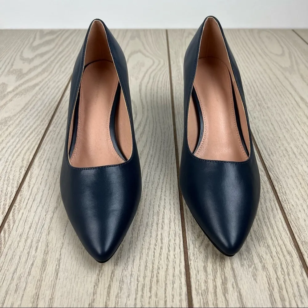 French Connection Kate Classic Pointy Toe Stiletto Pump 10 Navy Faux Leather $98 - Image 2