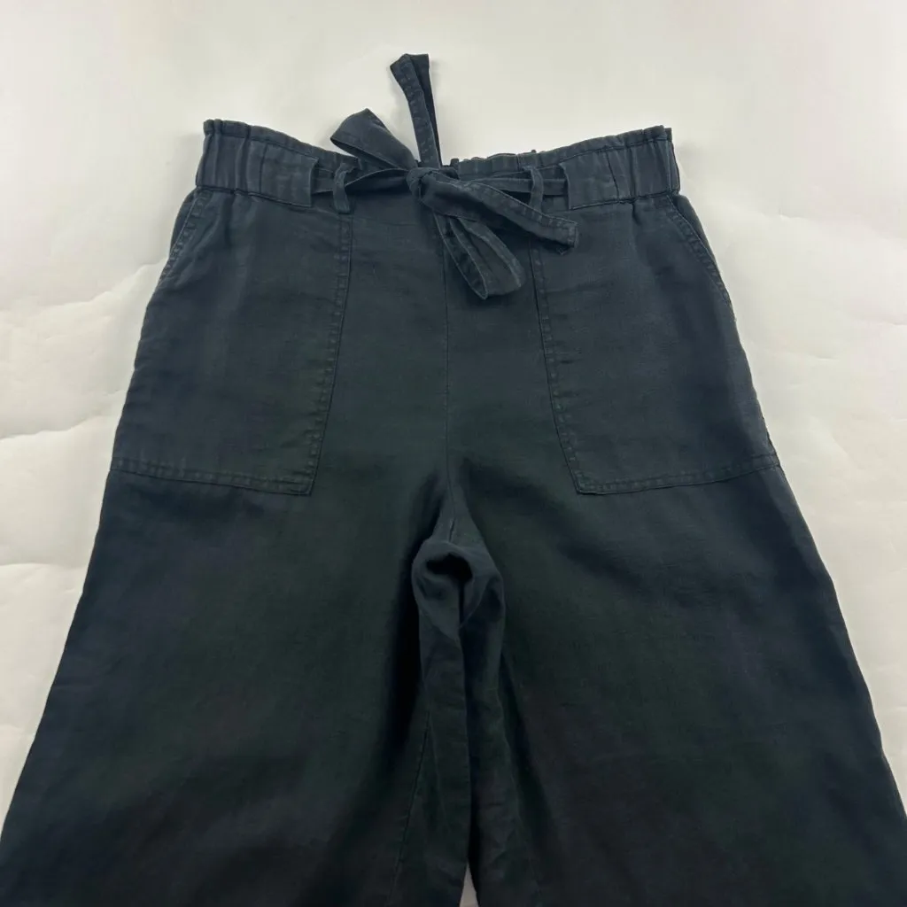 Saks Fifth Avenue Black Linen Wide Leg Cropped Pant S - Image 2