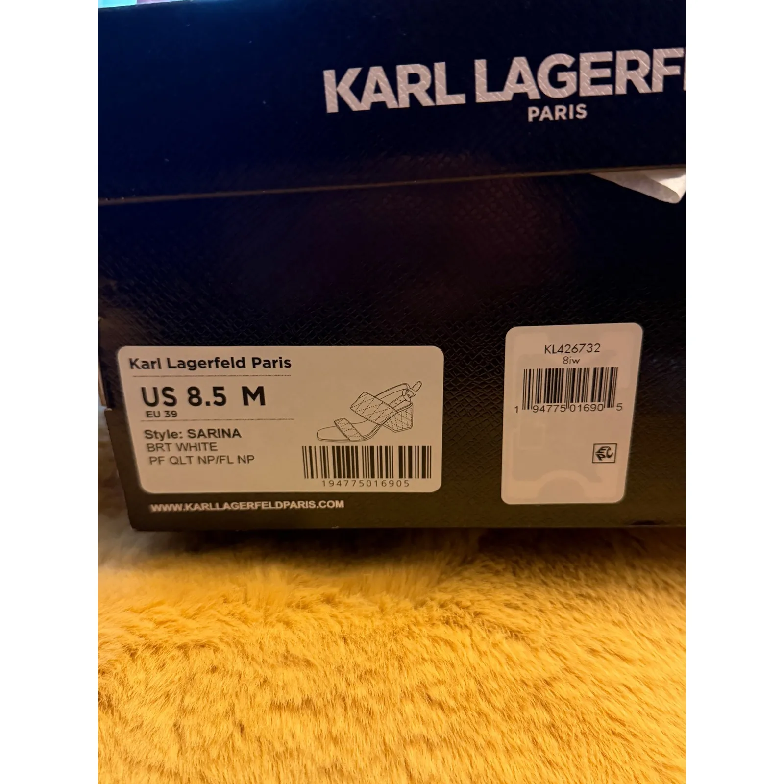 Karl Lagerfeld Paris Sarina Quilted Block Heel Slingback Sandals White 8.5 NIB - Image 3