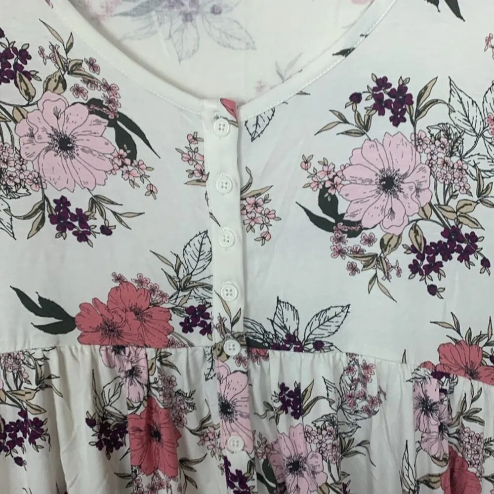 Torrid size 1 1X short sleeve babydoll shirt new button floral white red flowy - Image 5