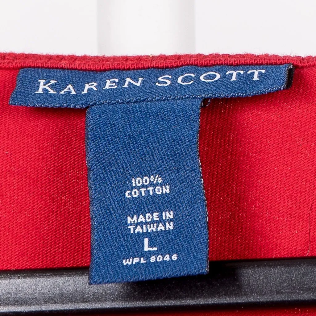 Karen Scott Sequin Star Tshirt L Womens Red Silver Patriotic USA 4th of July - Image 5