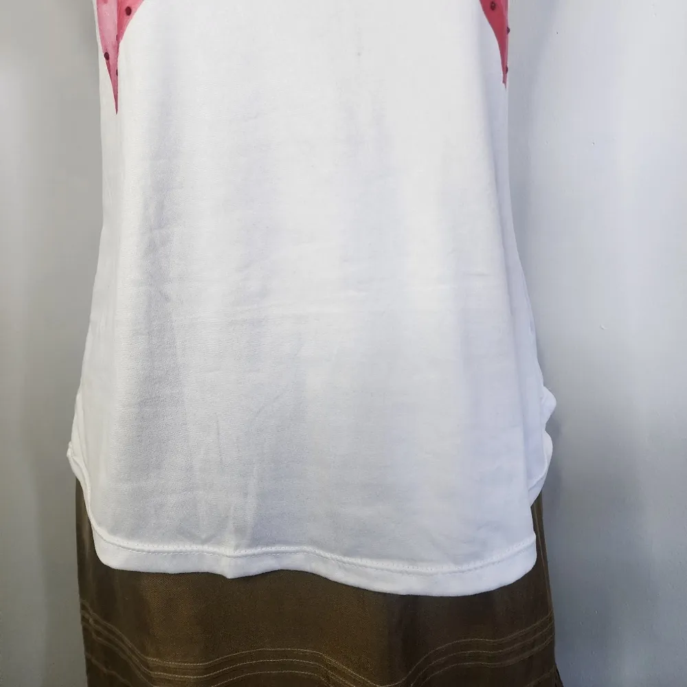 Soft White Shirt Sleeve Top with Pink Flamingos Pearls Accents Size undefined - Image 4