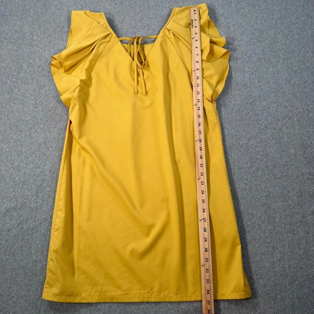 Molly Bracken Flutter Sleeve Mini Dress Women's Large Yellow Round Neck Tie Back - Image 8