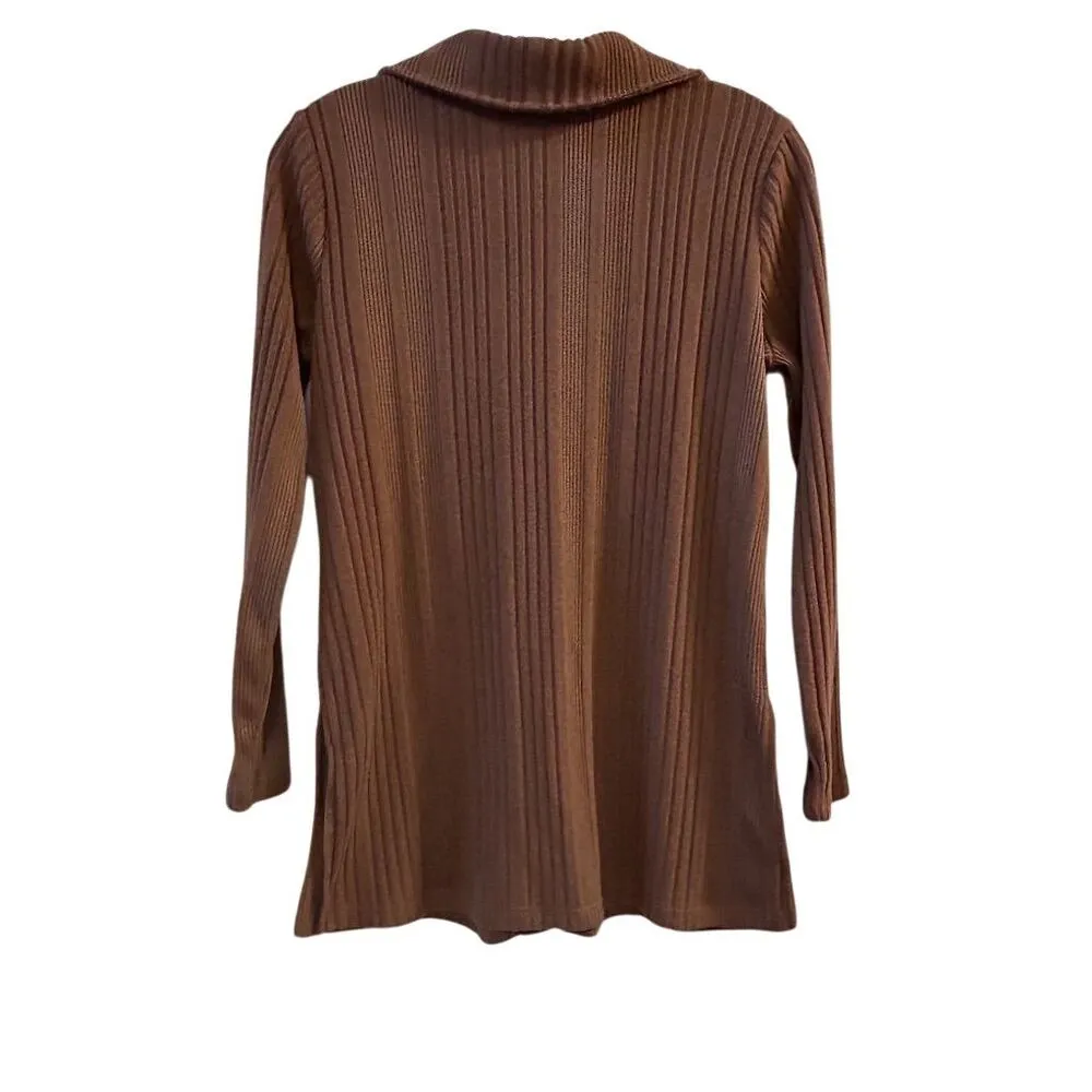 Cuddl Duds Women's Petite Brown Button-Up Top Long Sleeve Size S - Image 6