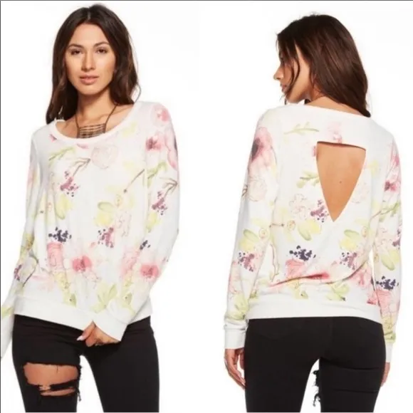 Chaser Floral Back Cut-Out Cream/Pink Sweatshirt - Image 2