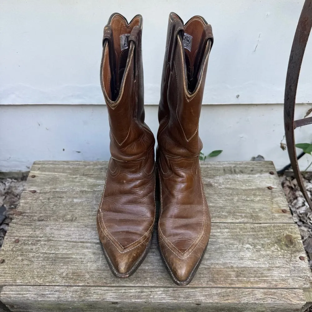 VTG 1960s Justin Boots Brown Cowgirl Stovepipe Stitched Edge L4023 Size 6 1/2B - Image 2