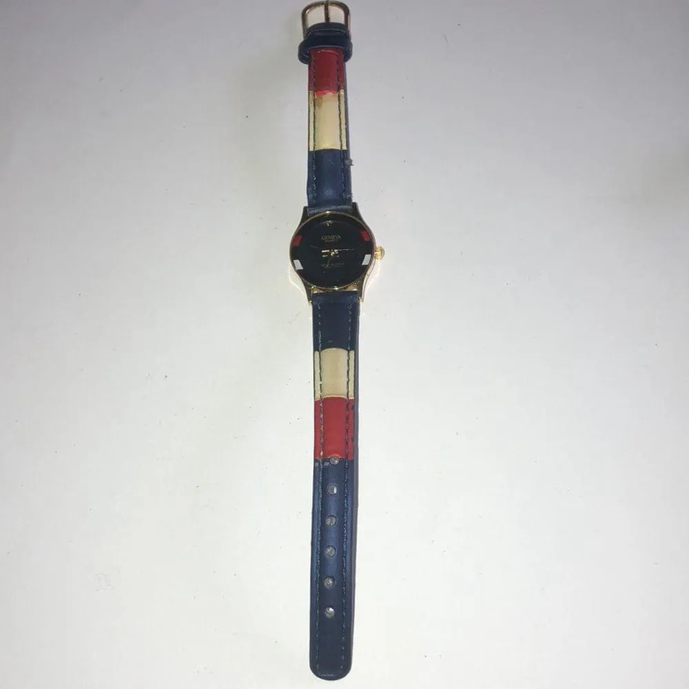 Geneva Quartz Red & Blue USA Sports Vintage Retro Watch NEW BATTERY Black - Image 3