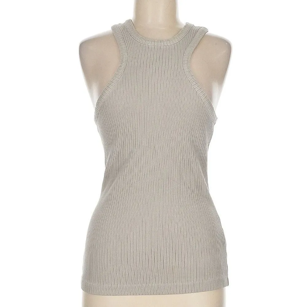 Agolde Women's Bea Crew Neck Racerback Ribbed Jersey Cutaway Tank Top Size M - Image 4