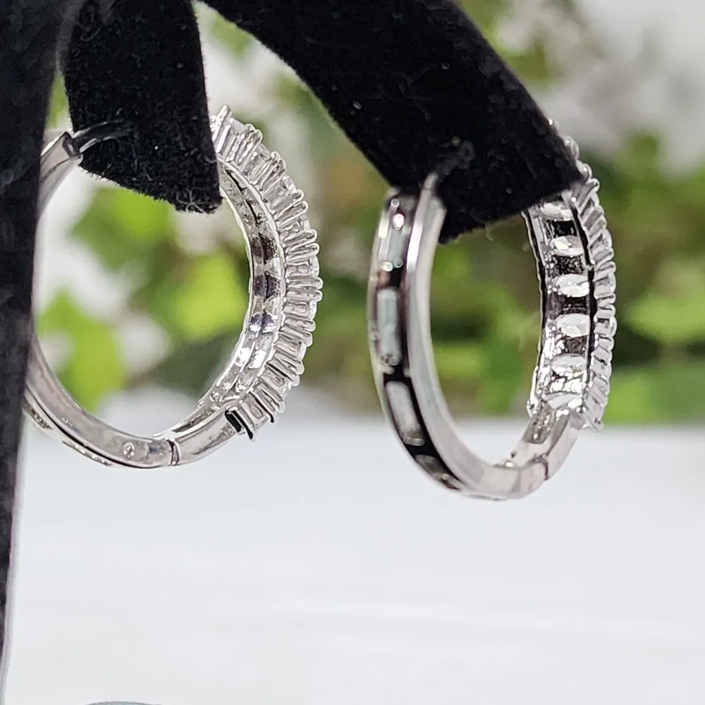 Silver with Crystal Stones Large Huggie Hoop Earrings New - Image 5