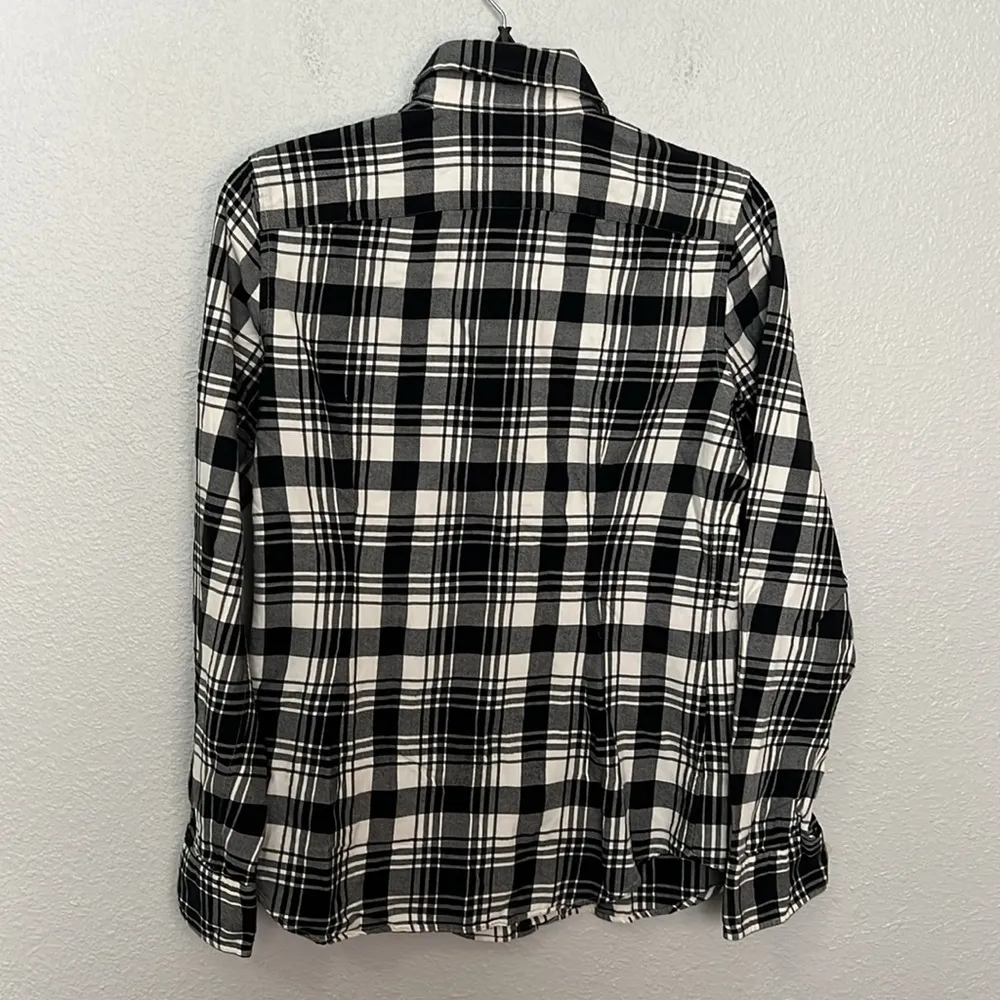 Polo Black/White Plaid Flannel Button Down Size Small - Image 6