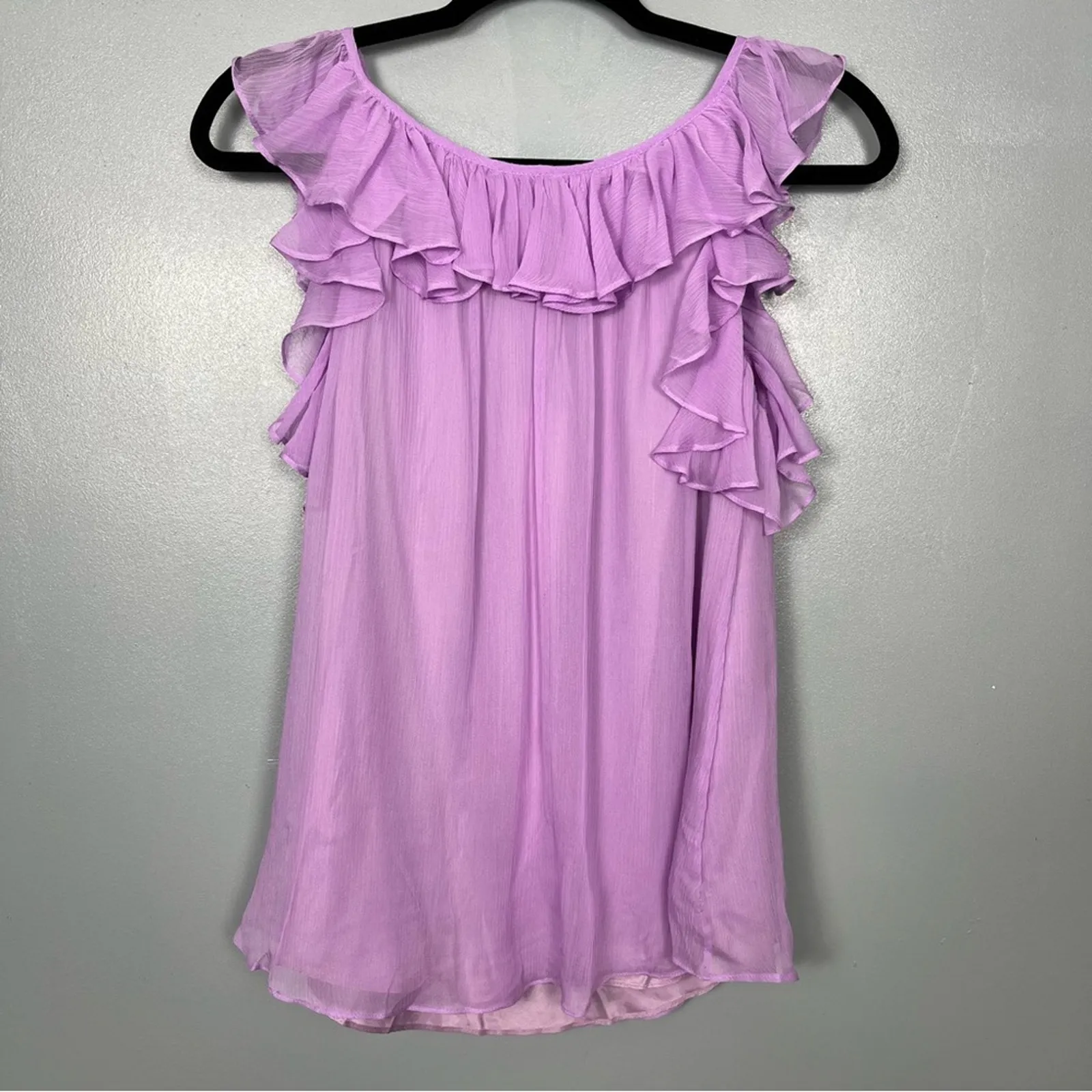 NWT Miguelina Latrice Crinkle Chiffon 100% Silk Blouse Tank Top Lilac Size Small Purple - Image 2