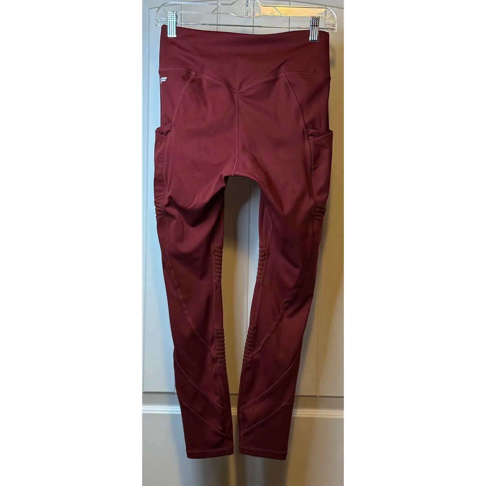 Fabletics Set/2 Burgundy Moto Ribbed High Waist Pocket Leggings Women's Size S # - Image 3