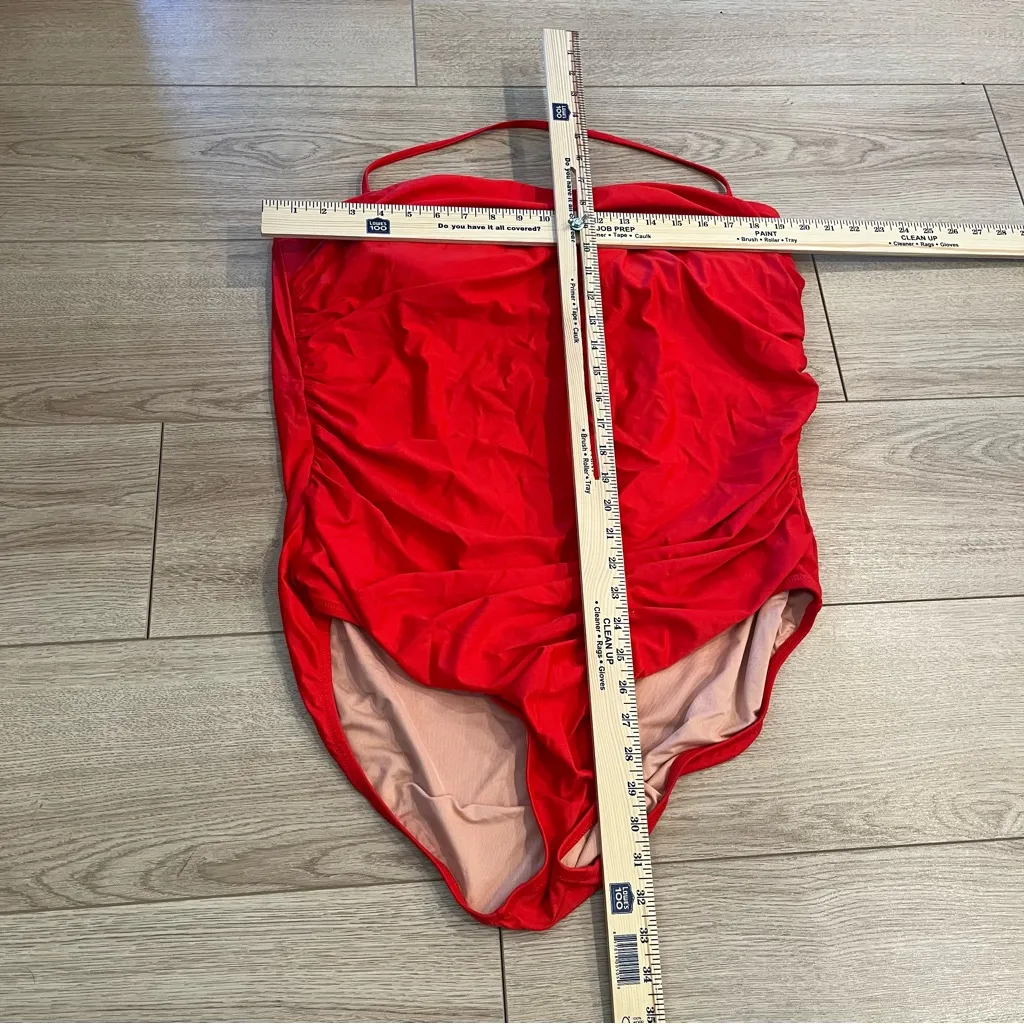 J. Crew Women’s Gemma Ruched Bandeau One Piece Bright Cerise Red Size 22 - Image 5