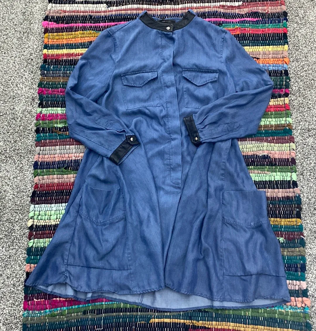 Blue Denim-Like Faux Leather Trim Emilee Dress Small - Image 3