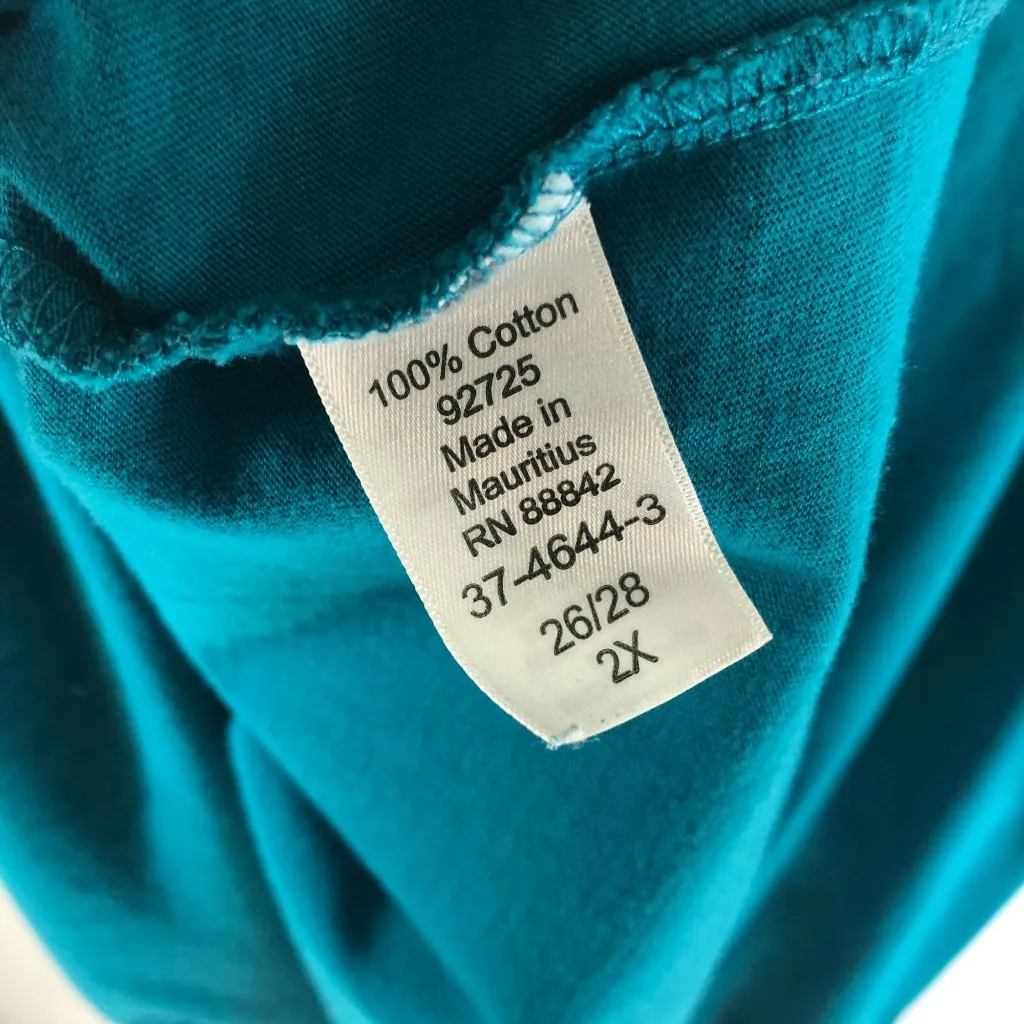 Woman Within T Shirt Top Short Sleeve Cotton Knit Aqua Blue 2X 26/28 - Image 4