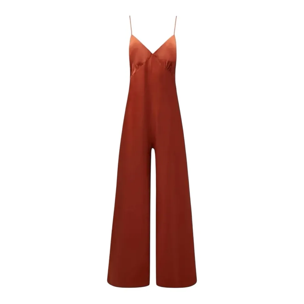 WeWoreWhat Slip Wide Leg Jumpsuit, size Small NWT straps & zipper color clay - Image 3