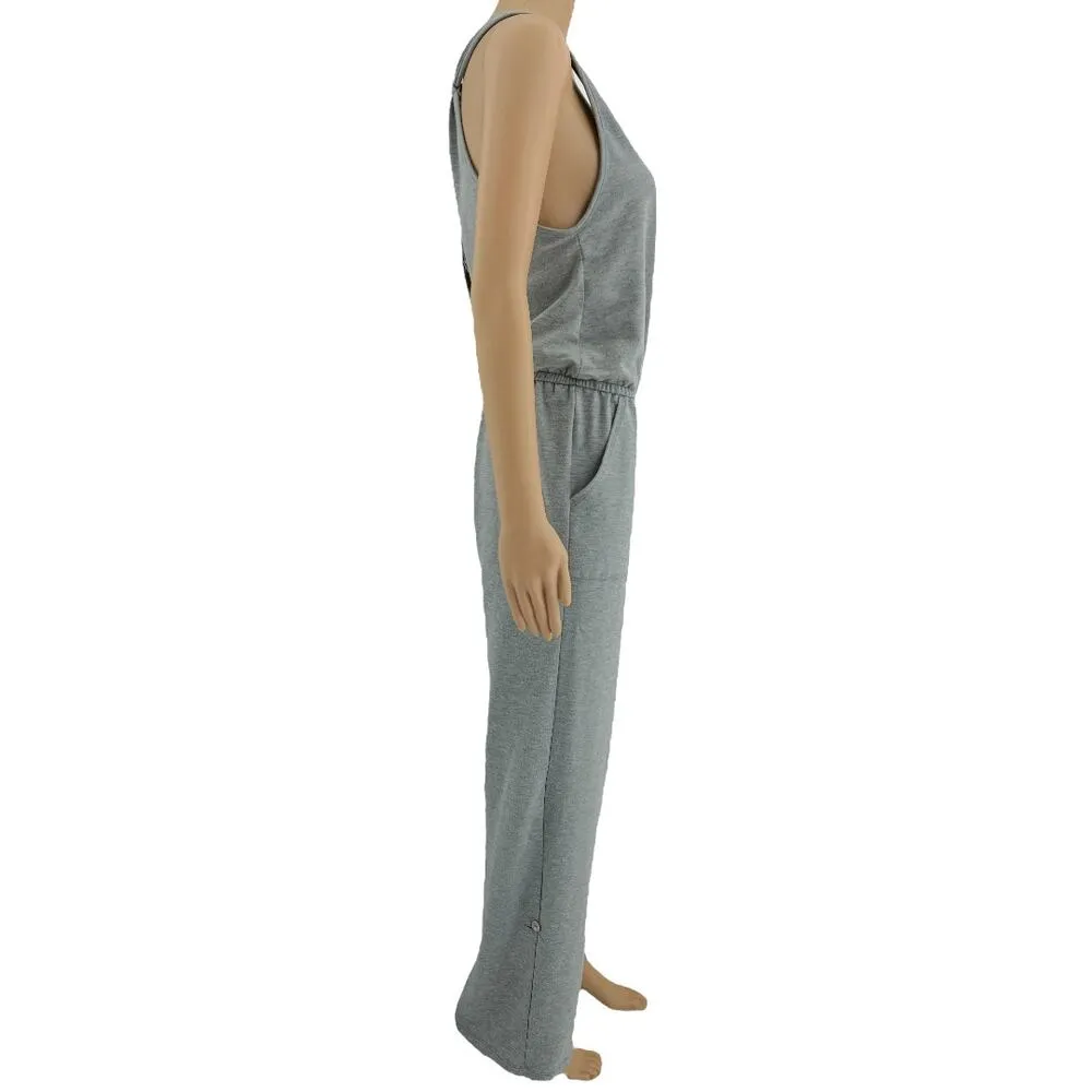 Make the Princess Laugh MEDIUM Gray Racerback Stretchy Knit Roll Cuff Jumpsuit - Image 2