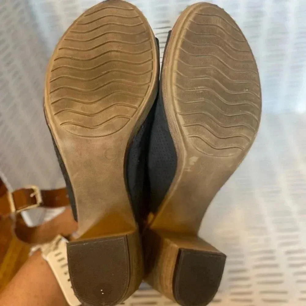 Sophia Milano Navy Suede Sandals Open Toe‎ Slingback Made In Italy size 9.5 Blue - Image 6