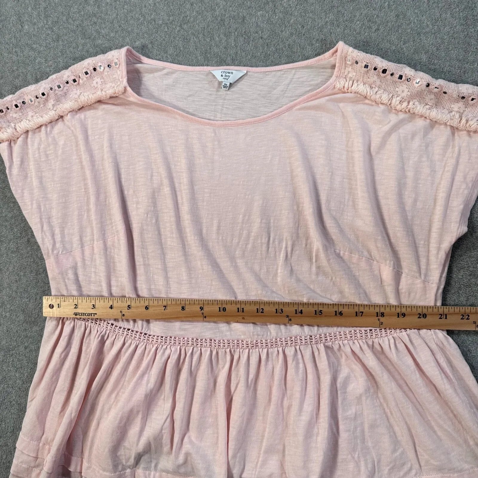 Crown & Ivy Studded Fringe Shoulder Peplum Top Women's 0X Pink Tiered Hem - Image 6