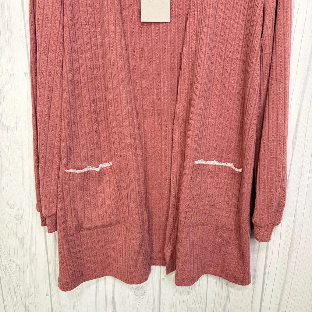 NWT BLU PEPPER Cozy Life Ribbed Knit Lightweight Lounge Cardigan, Large - Image 3