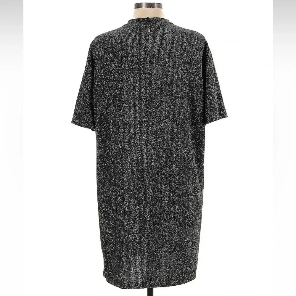 Zara Black Metallic Sparkle Blink Blink Shirt Shift Dress Size Large L - Image 2