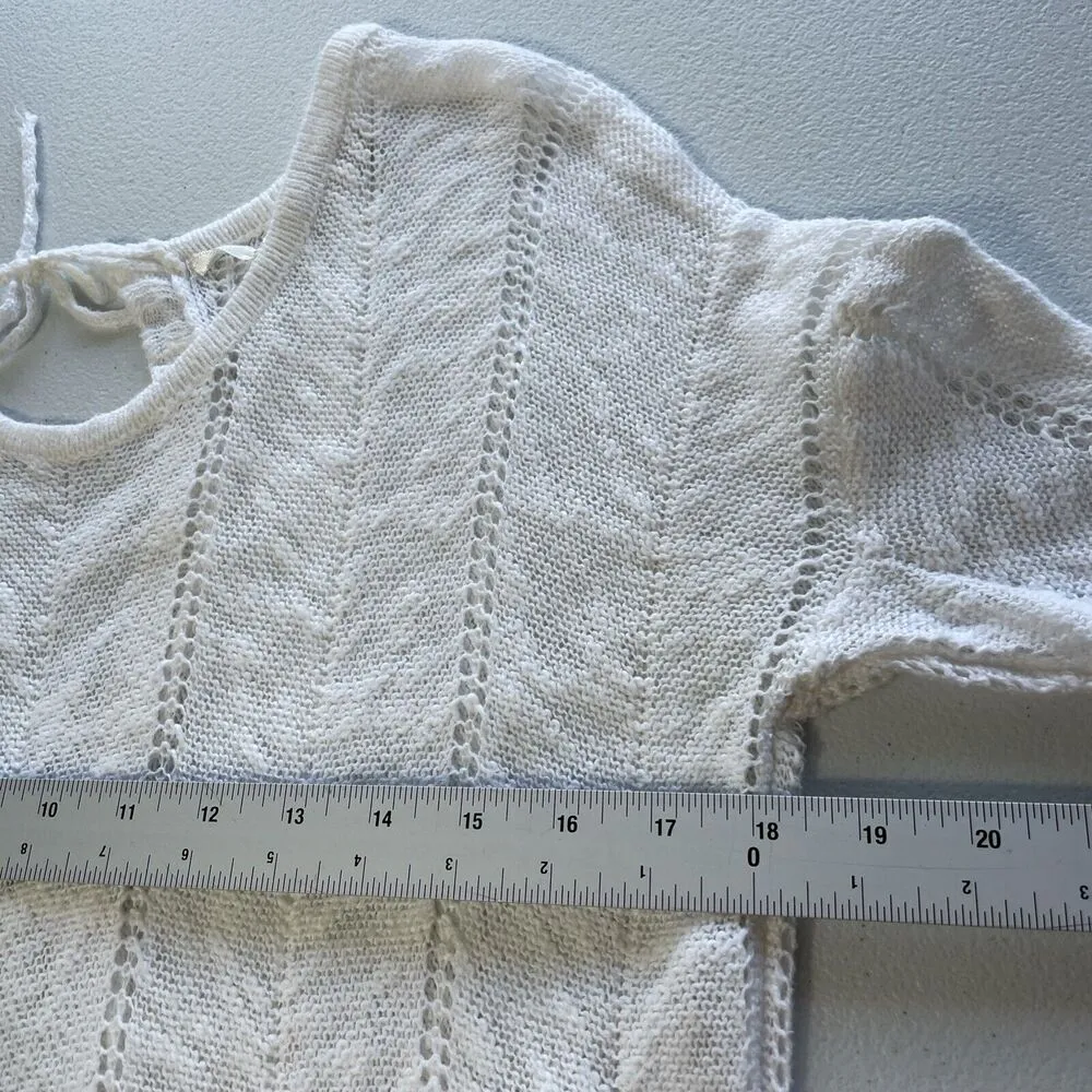 Knitted & Knotted Womens S Linen Blend Top Open Knit Tie Back Longline White - Image 9