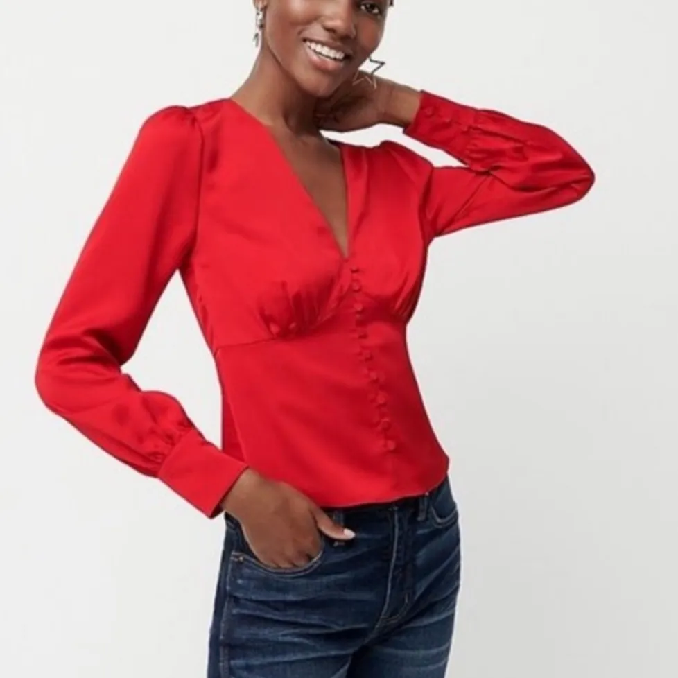 J. crew Deep V-neck button-front top‎ in satin-backed crepe 4 red - Image 8