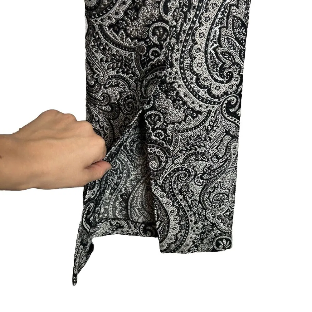 ZARA Pants Womens Medium black silver jacquard Flared Leg Slit Ankle Boggles Fav - Image 7