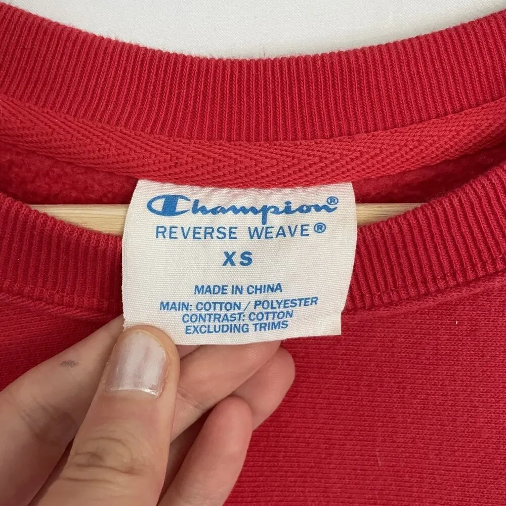 Champion red crewneck sweater women's size XS bright neon color casual top - Image 3