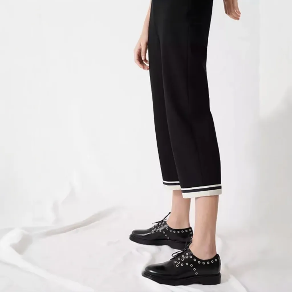 Maje Picoeur Cropped Rhinestone-Belted Pants In Black With White Stripe Size 34 - Image 10