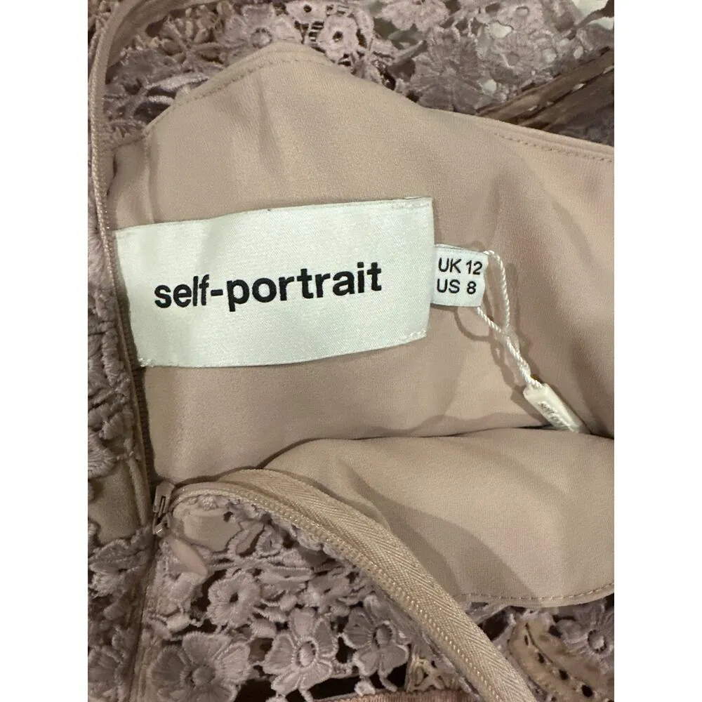 Self Portrait Daisy Vine Lace Mini Dress Nude Beige Size US 8 UK 12 - Image 4