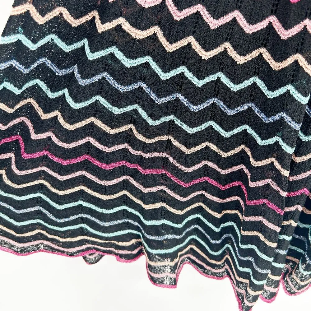 Marc Jacobs Womens Metallic Chevron Zigzag Striped Crochet Knit Babydoll Dress M - Image 3